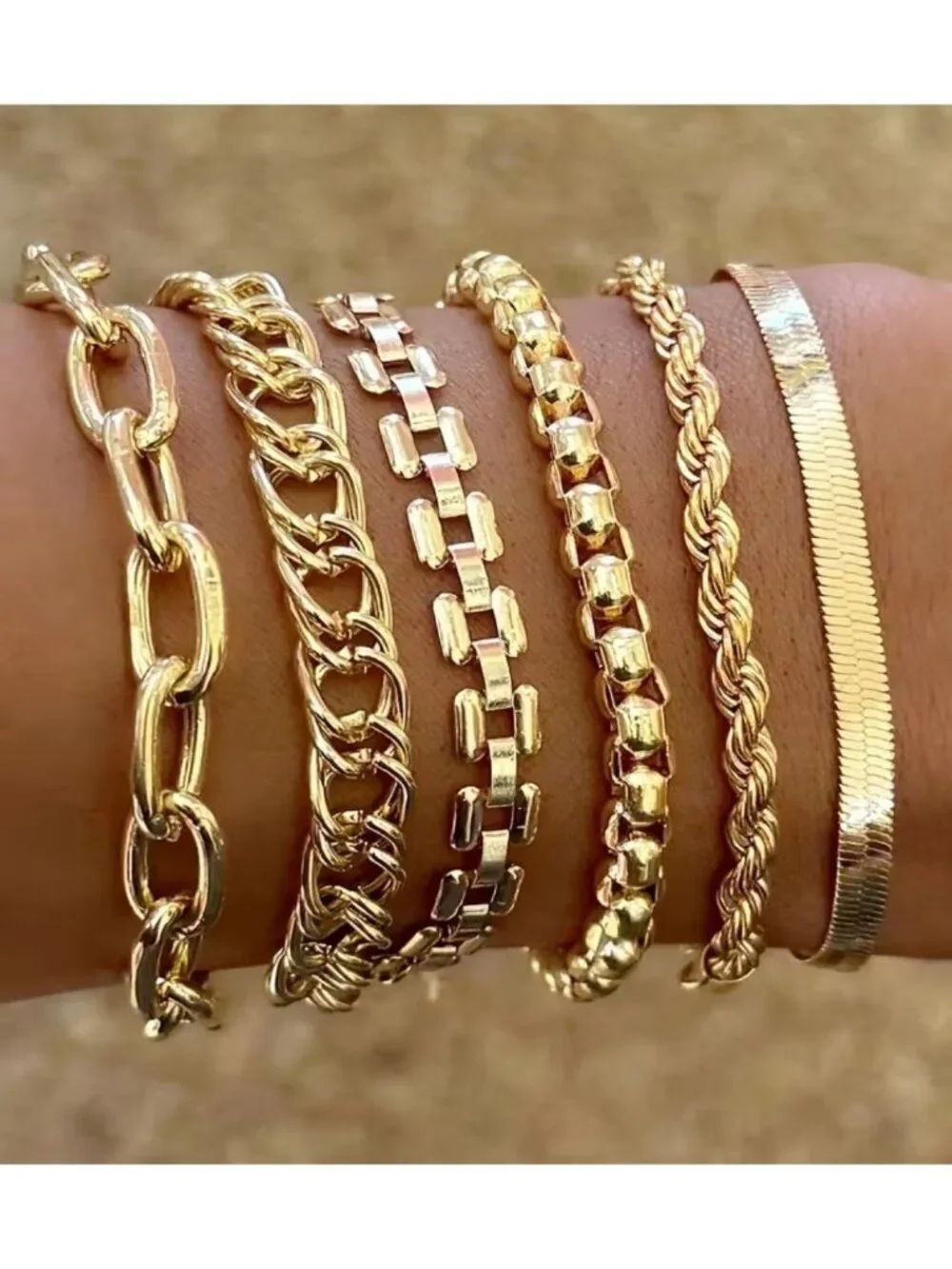 NWT Minimalist 14K Gold Plate 6pc Stacking Bracelets Boho Chic